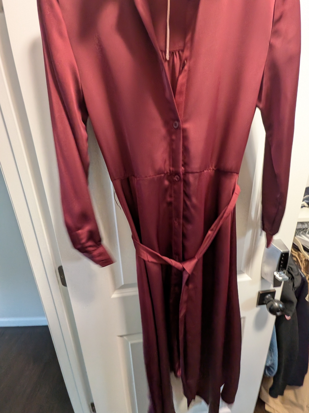 Asymmetrical Satin Dress in Deep Wine